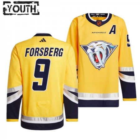 Nashville Predators Hockeydrakt Filip Forsberg 9 2022-23 Gul Reverse Retro 2.0 Adidas Authentic - Barn